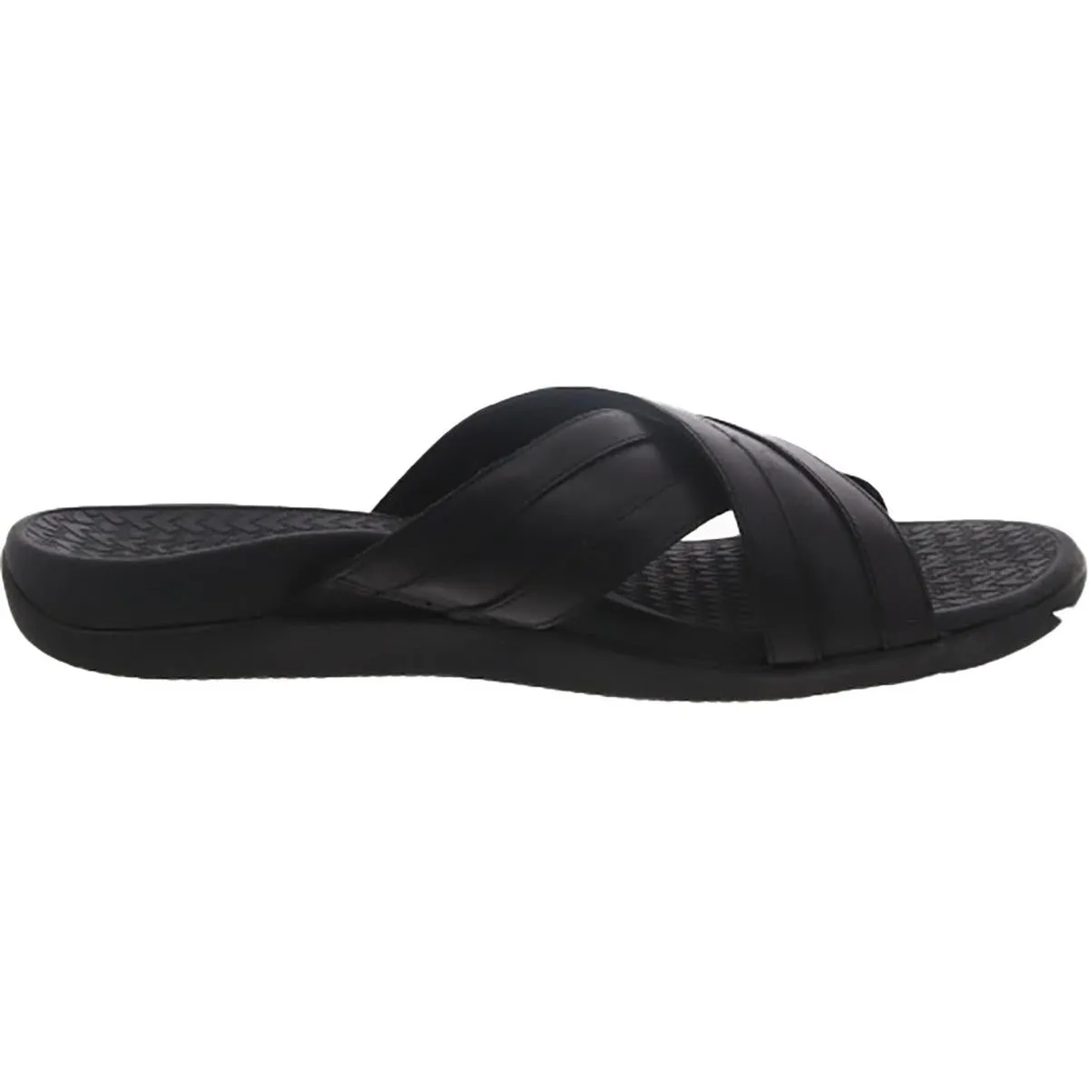 Mens Leather Cushioned Footbed Slide Sandals