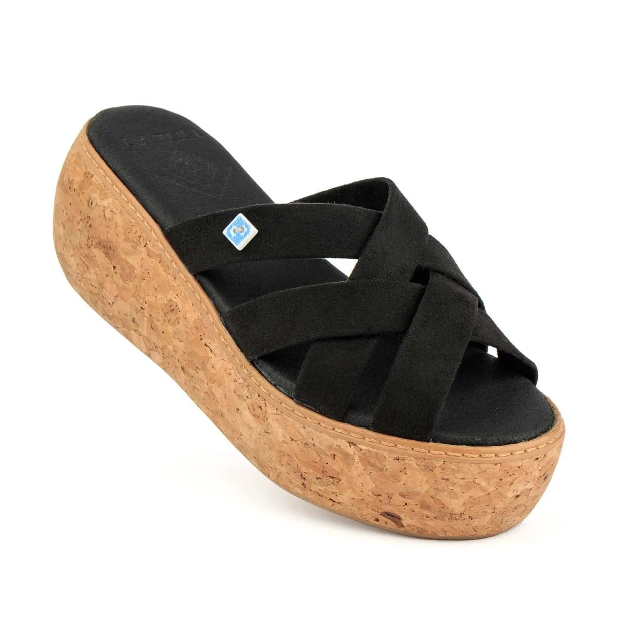 My Strips Vegan Suede & Cork Wedge Sandals | Black