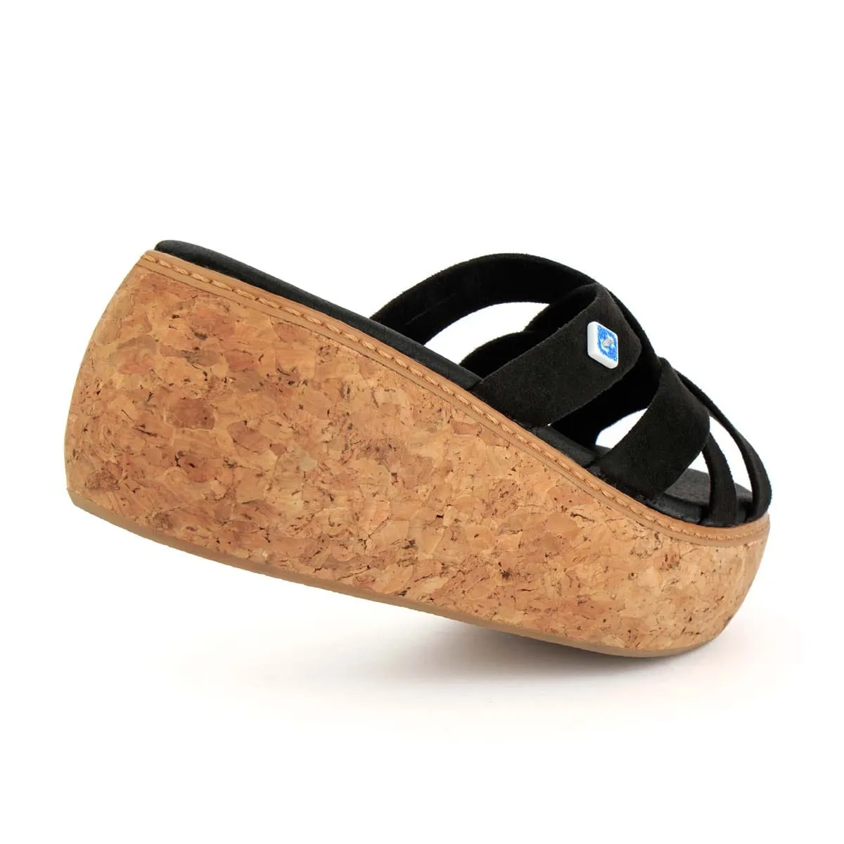 My Strips Vegan Suede & Cork Wedge Sandals | Black