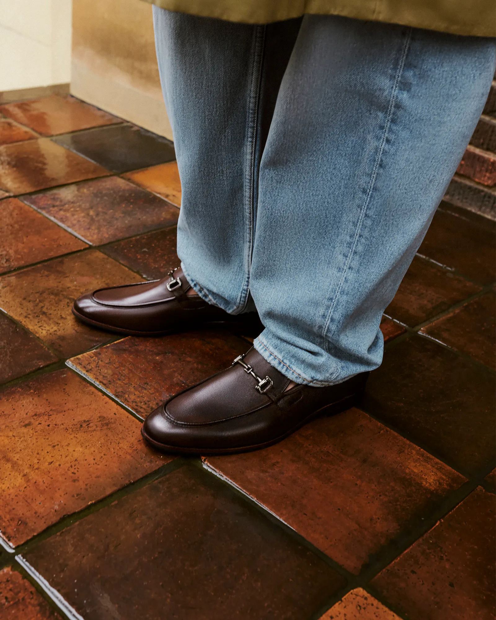 NATE Leather Buckle Trim Loafers