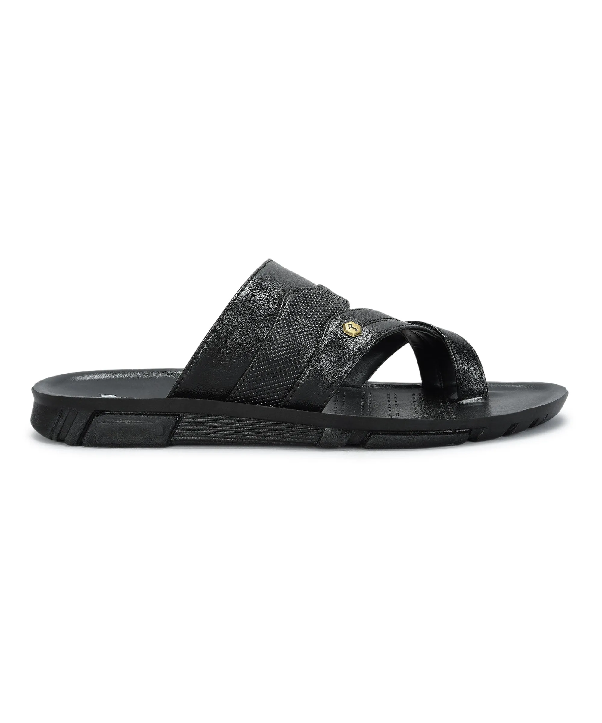 Paragon Men's Slip-on Black Sandals for Men | Comfortable Sole & Durable