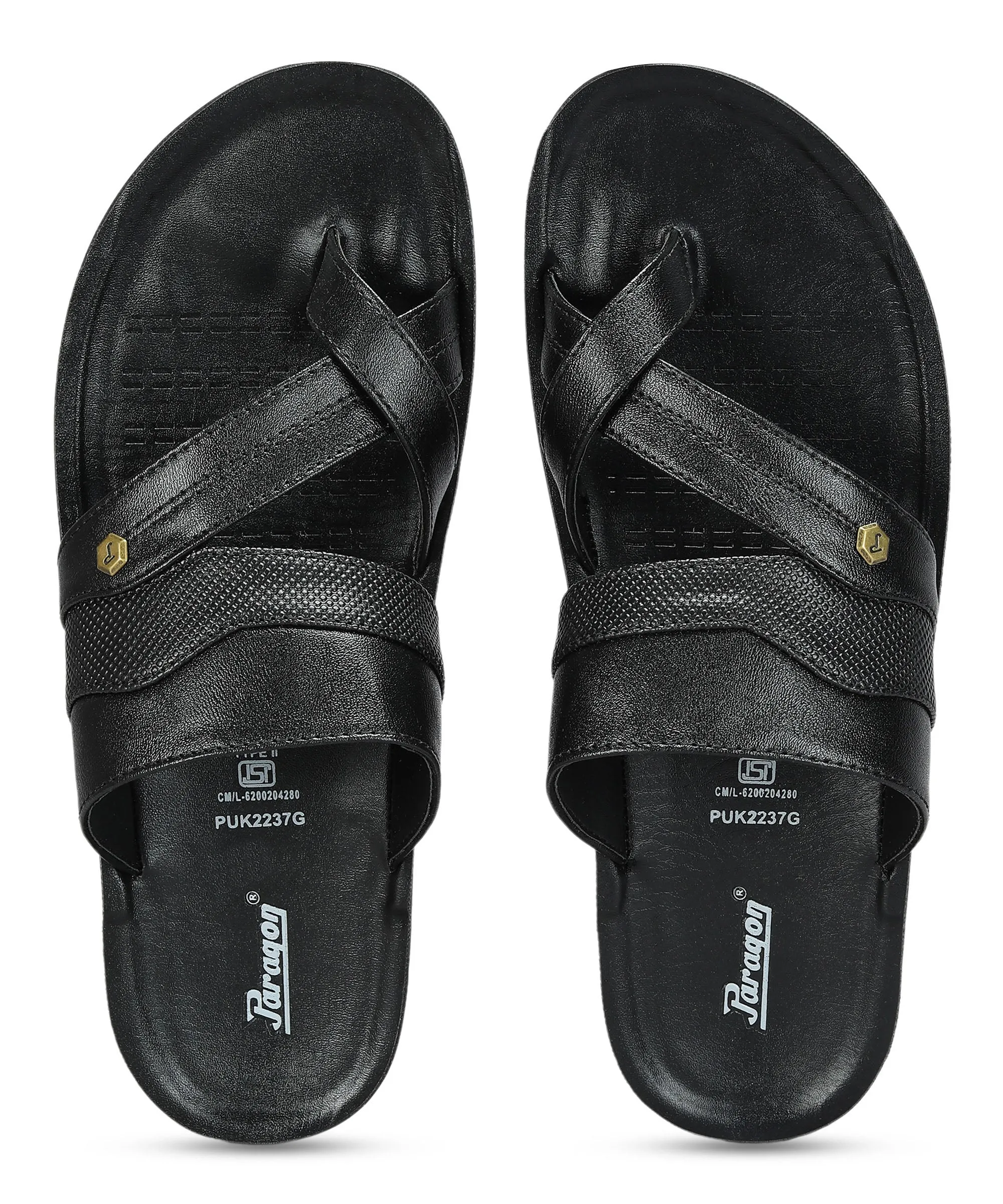 Paragon Men's Slip-on Black Sandals for Men | Comfortable Sole & Durable