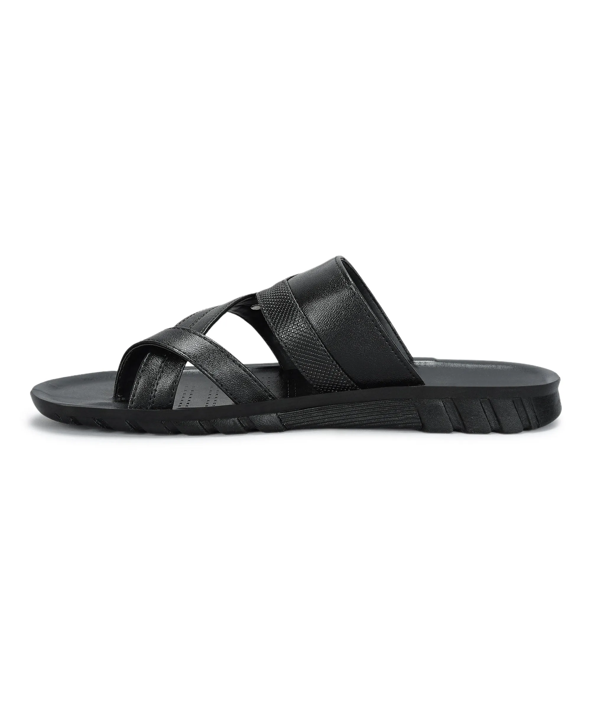 Paragon Men's Slip-on Black Sandals for Men | Comfortable Sole & Durable