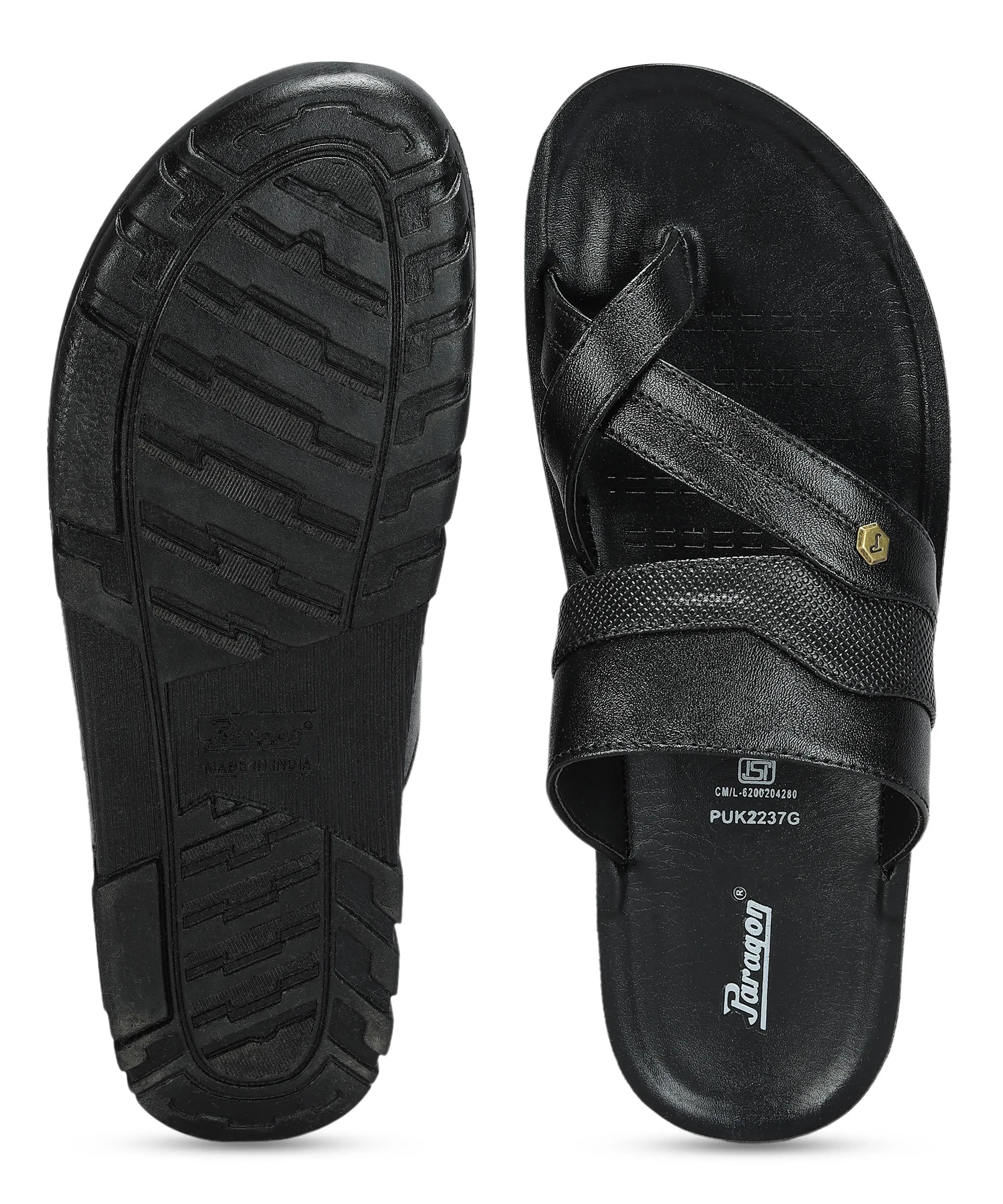 Paragon Men's Slip-on Black Sandals for Men | Comfortable Sole & Durable