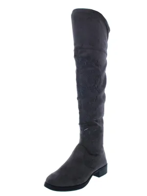 Princeton Womens Faux Suede Floral Embriodery Over-The-Knee Boots