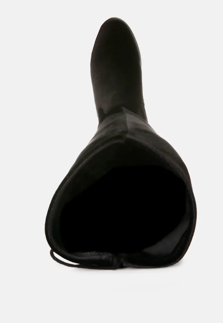 rumple velvet over the knee clear heel boots