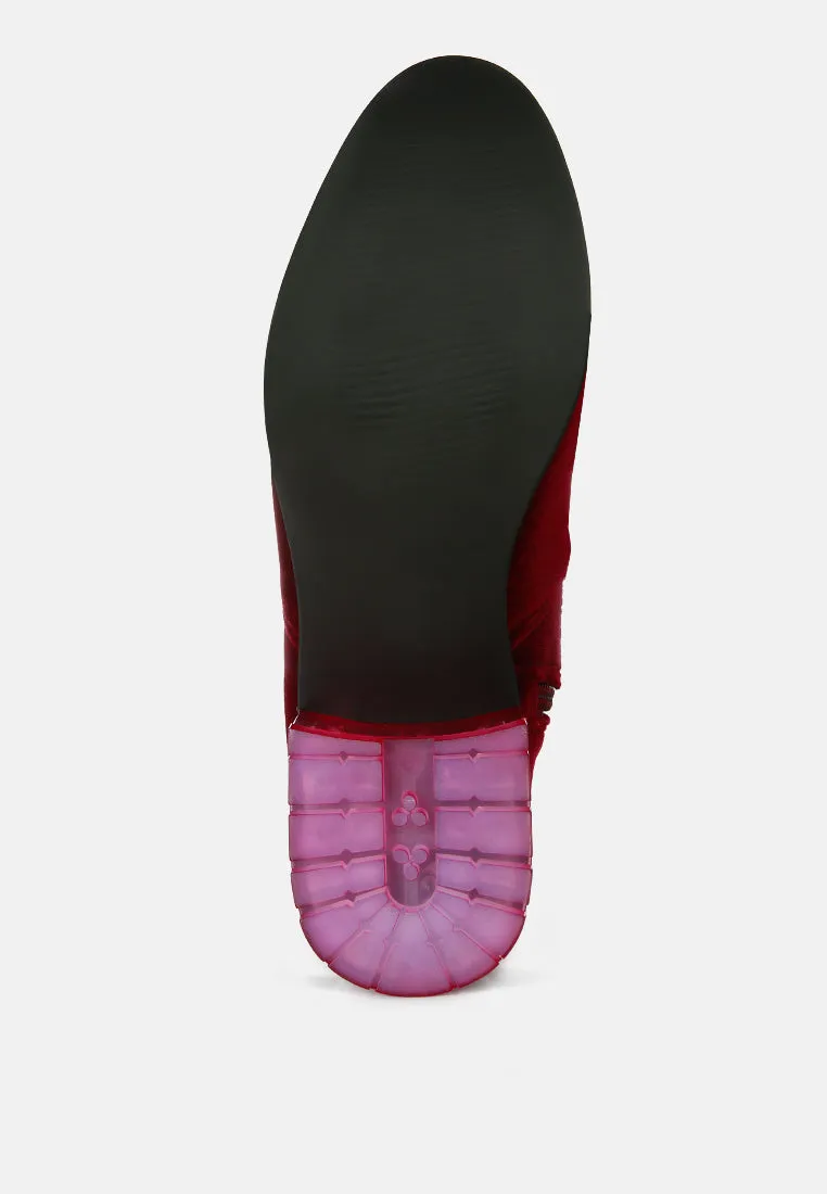 rumple velvet over the knee clear heel boots