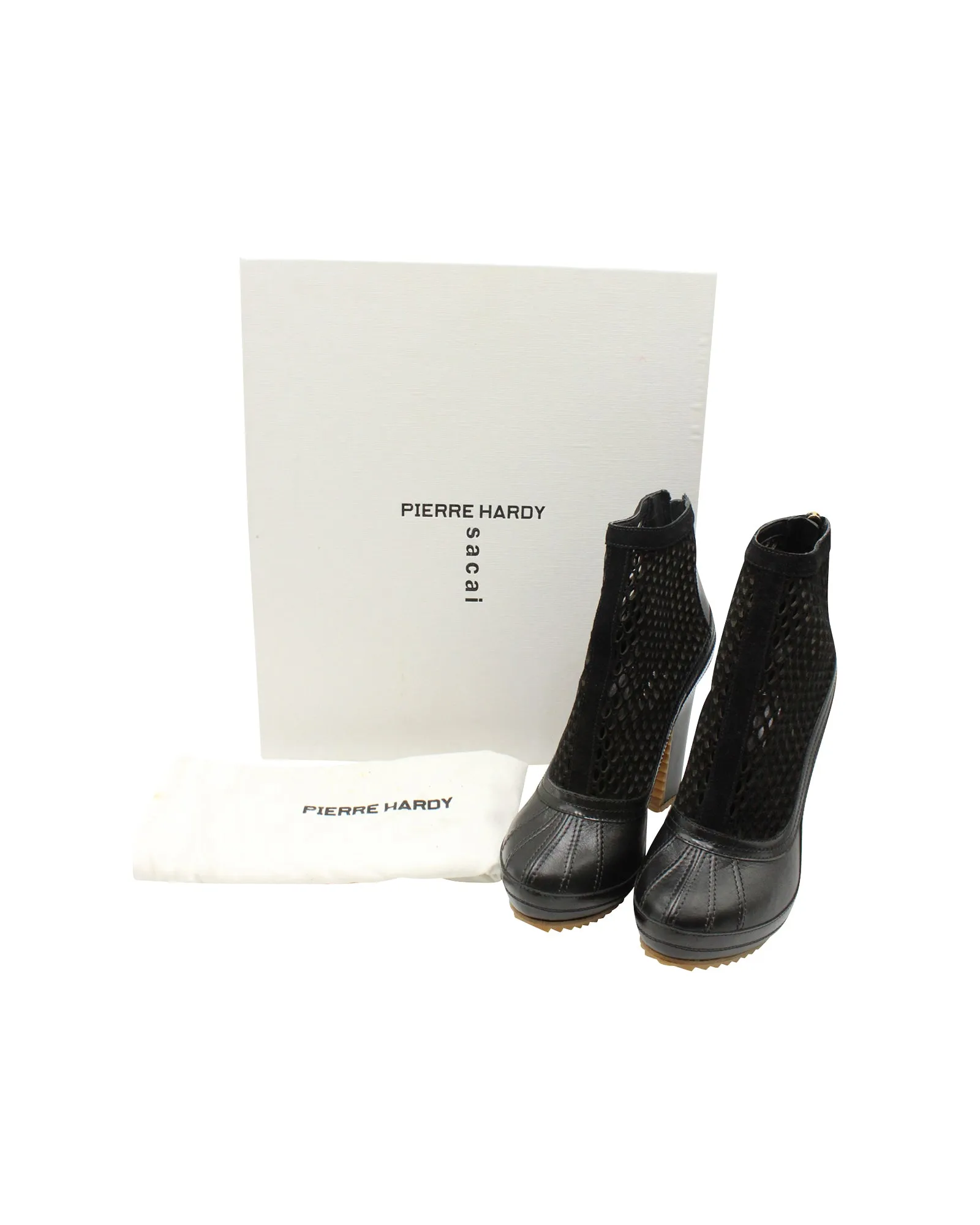Sacai x Pierre Hardy Mesh Ankle Boots in Black Leather