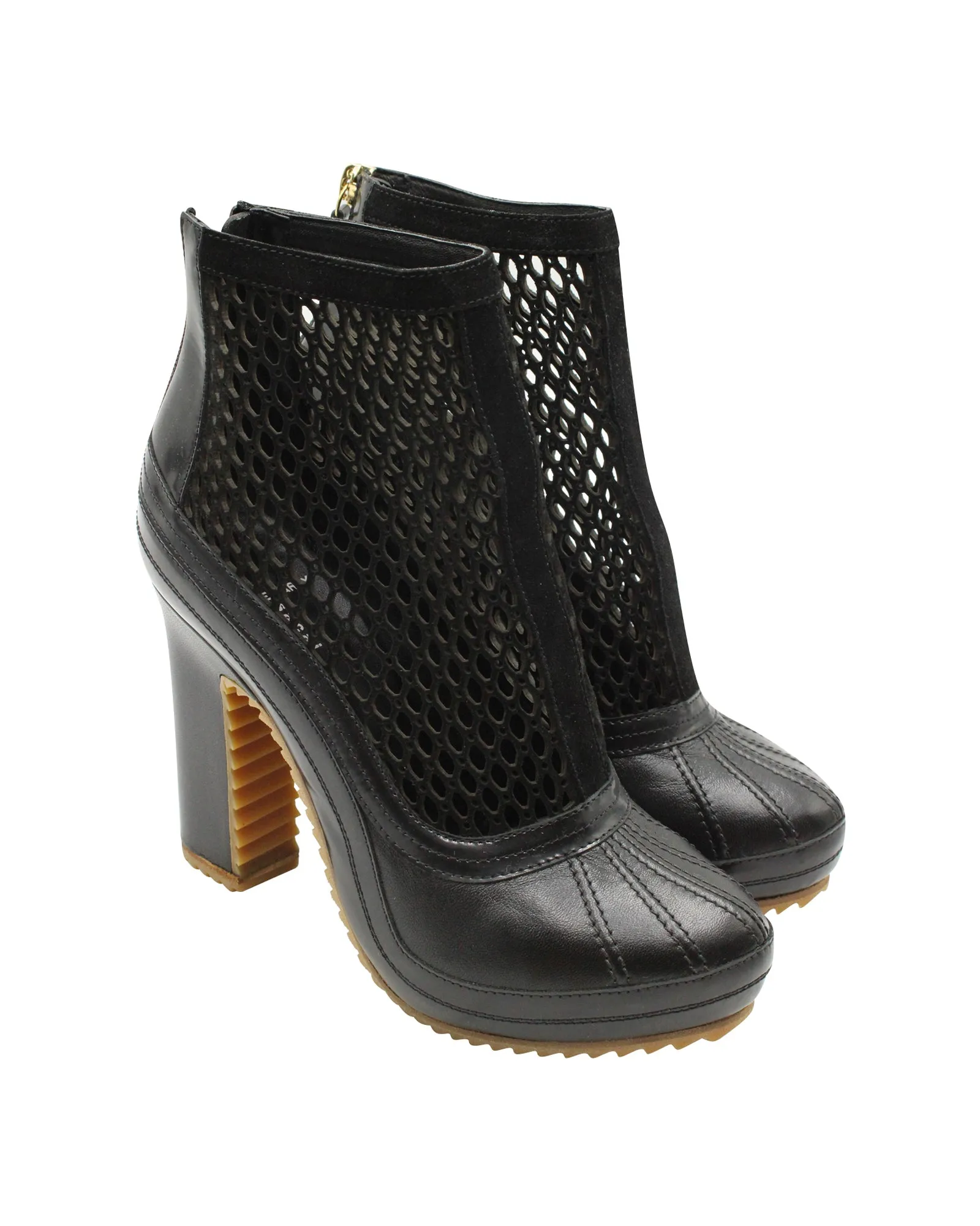 Sacai x Pierre Hardy Mesh Ankle Boots in Black Leather