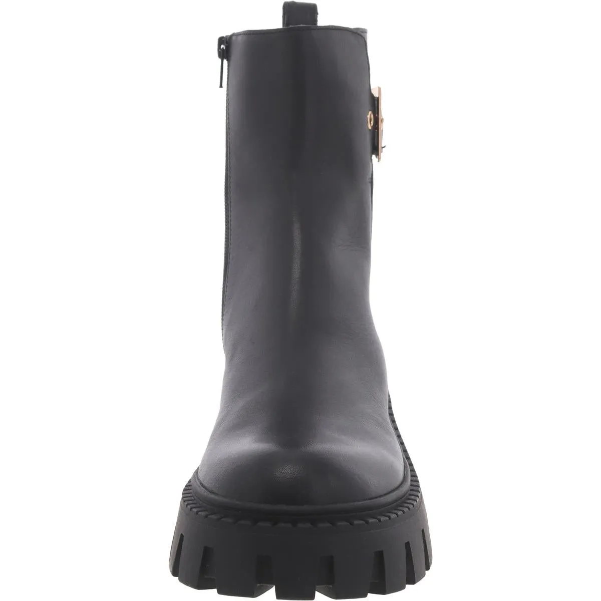 Sameera Womens Leather Lugged Sole Ankle Boots