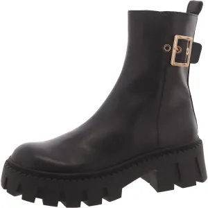 Sameera Womens Leather Lugged Sole Ankle Boots