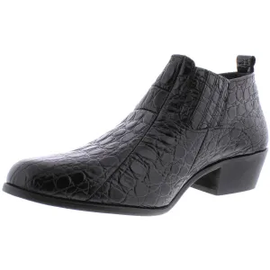Sandino Mens Leather Croc Embossed Dress Boots