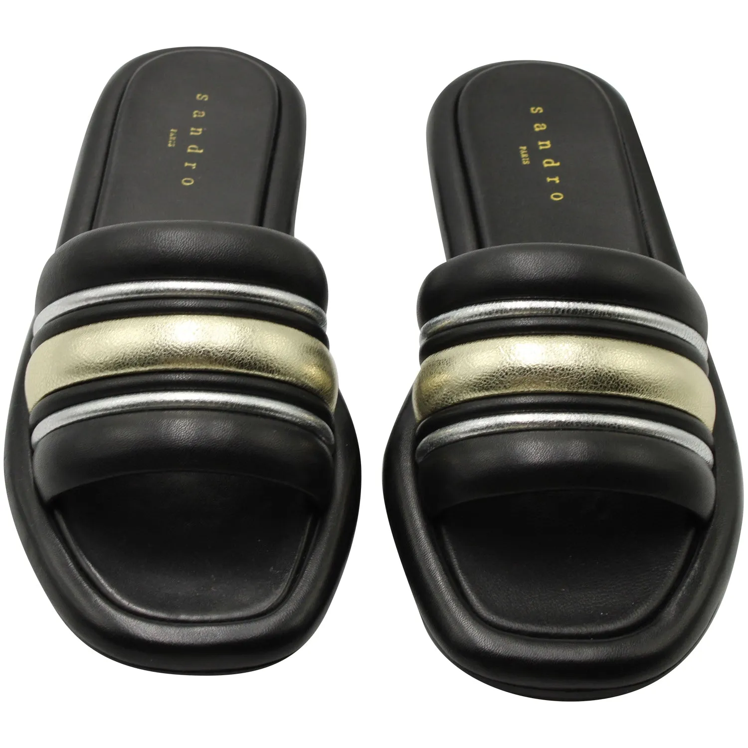 Sandro Paris Tam Slide Sandals in Black Leather