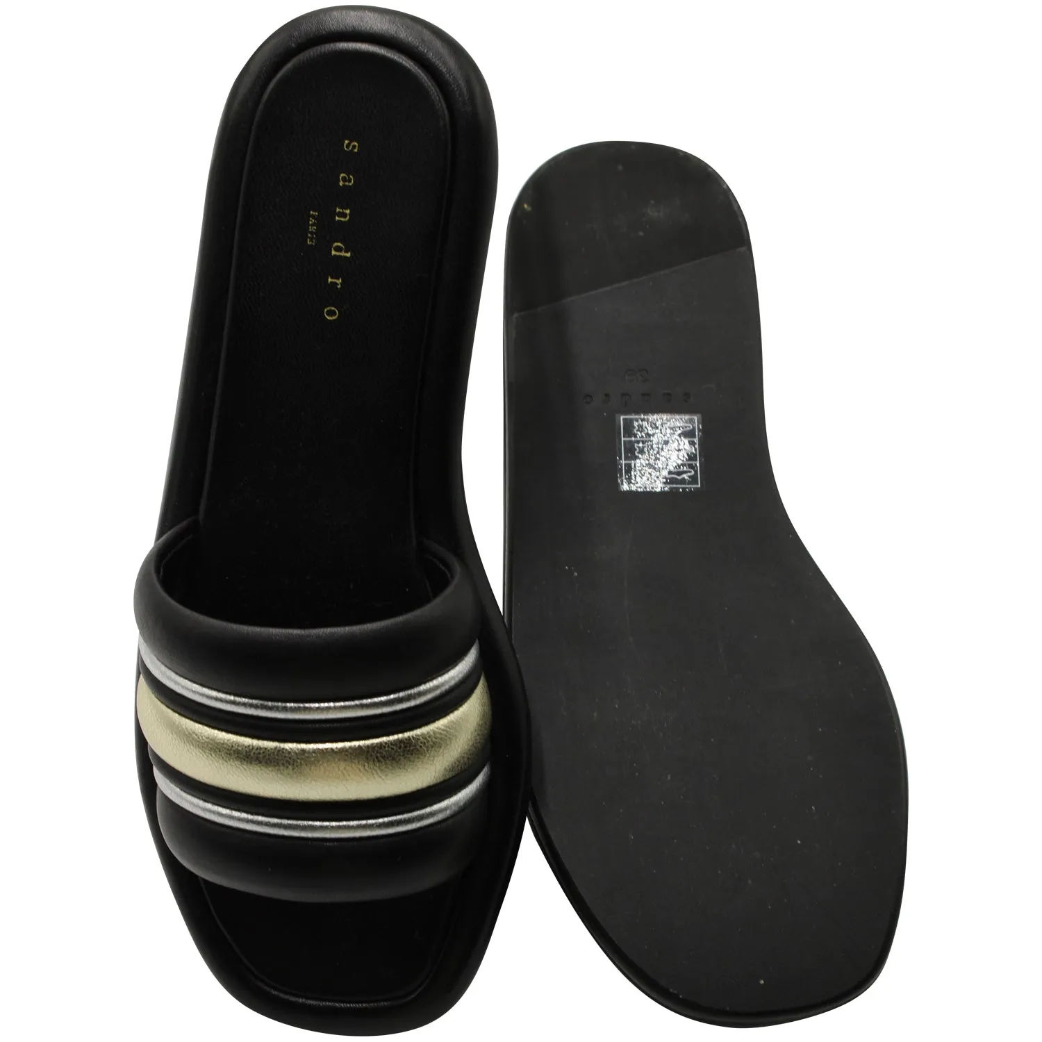 Sandro Paris Tam Slide Sandals in Black Leather