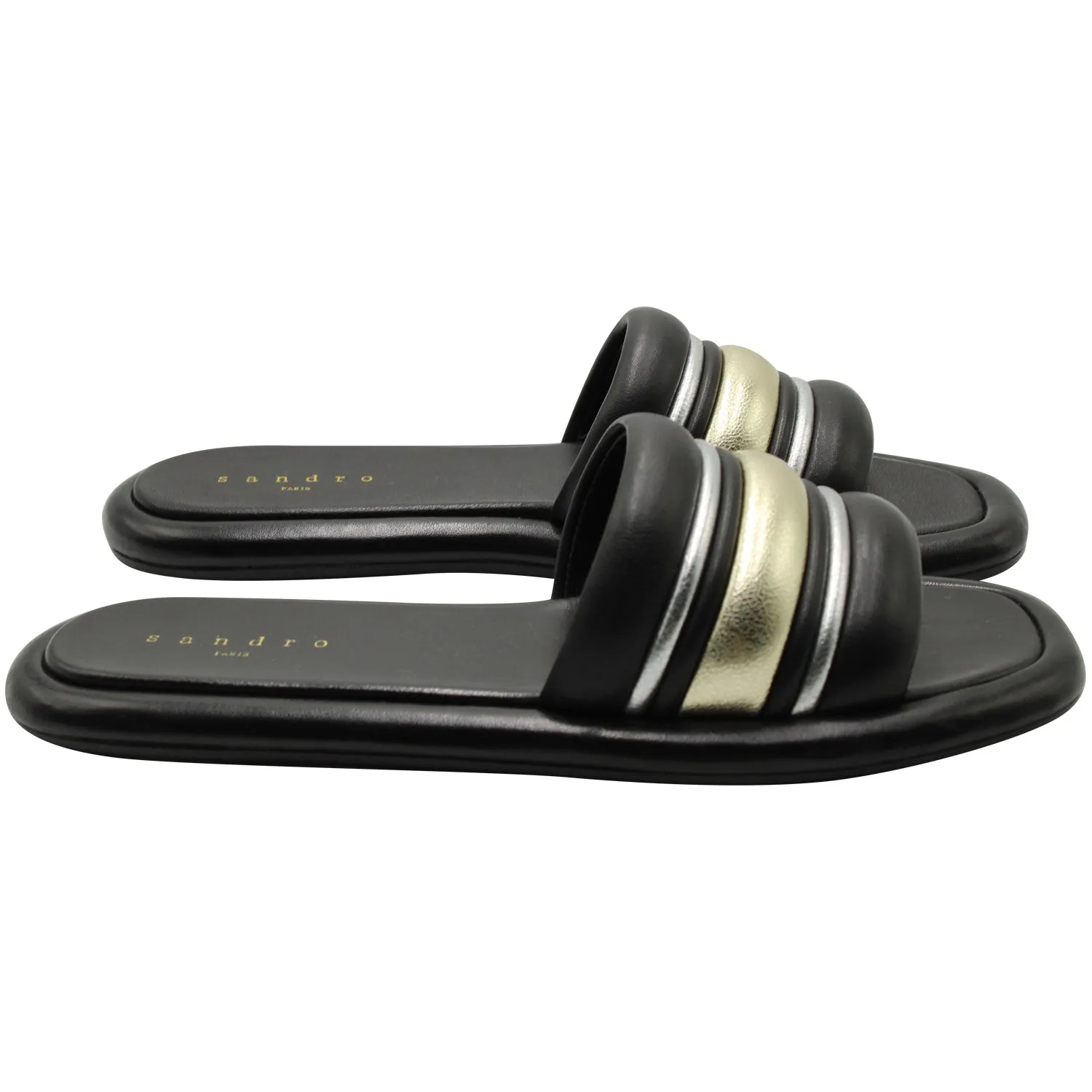 Sandro Paris Tam Slide Sandals in Black Leather