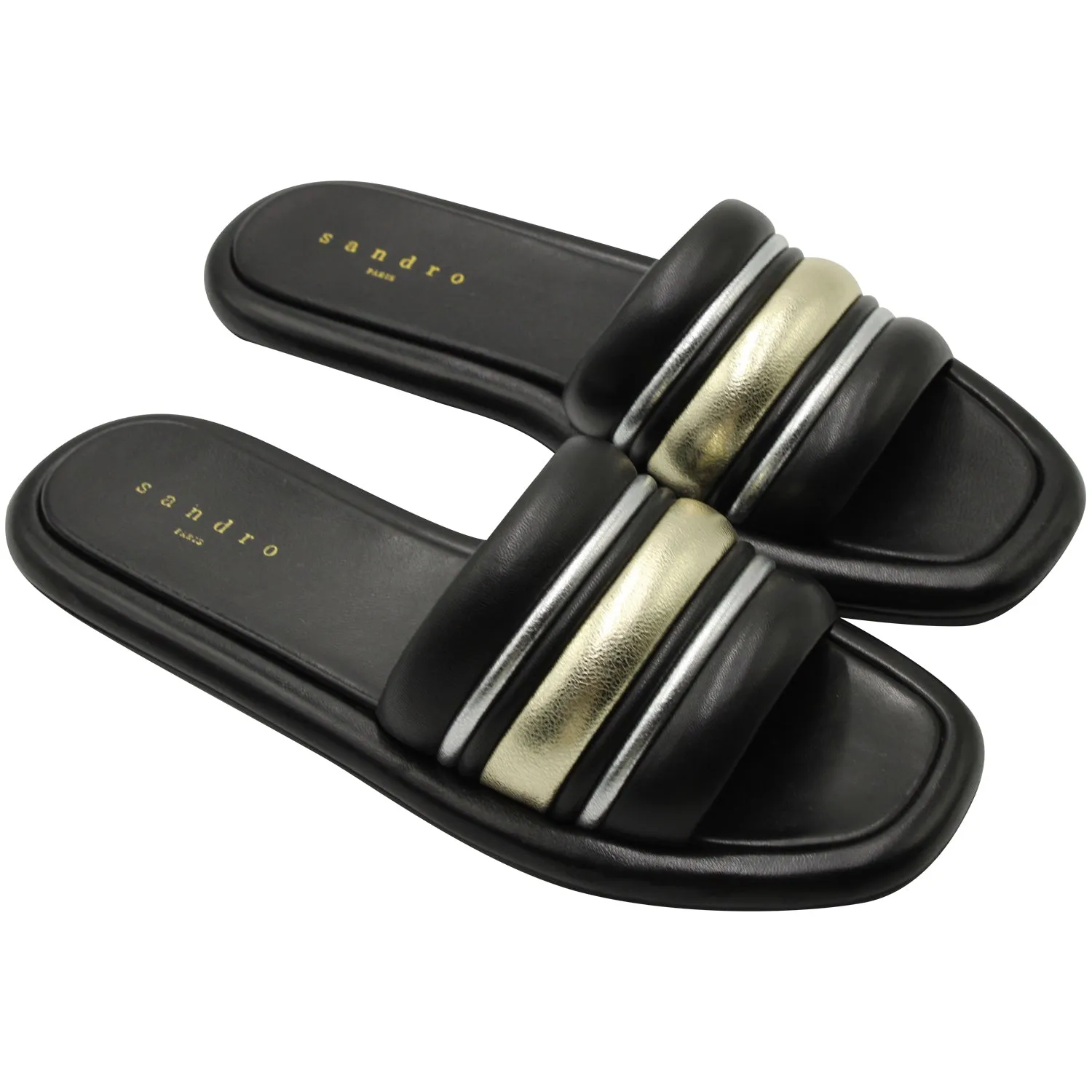 Sandro Paris Tam Slide Sandals in Black Leather