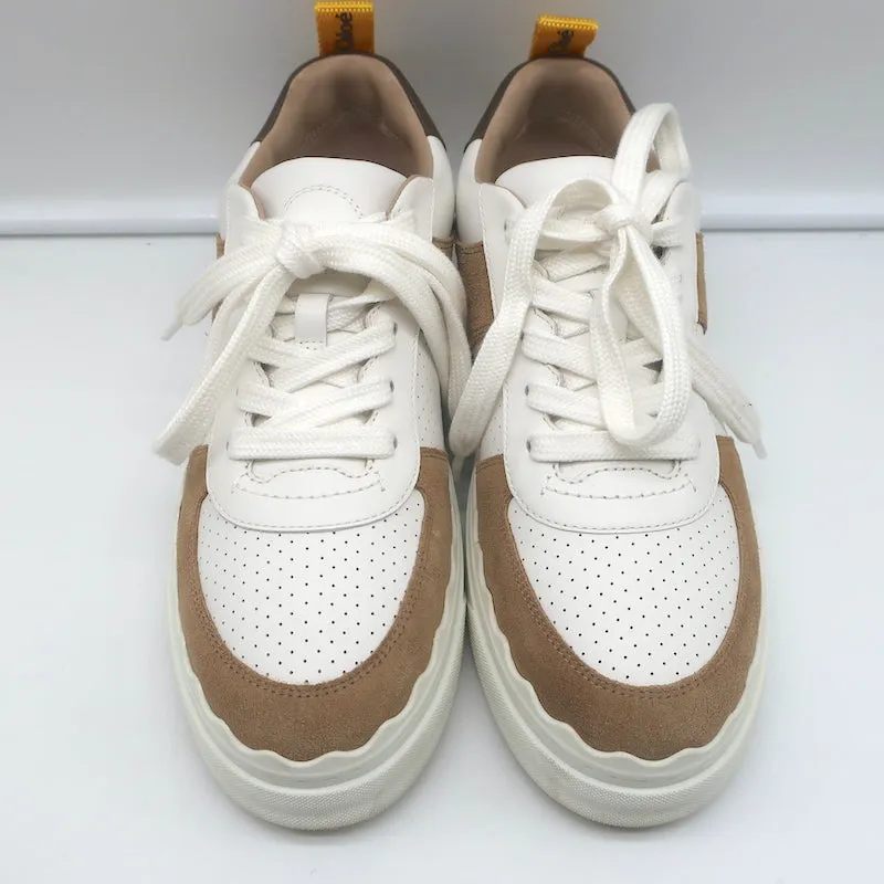 See by Chloe Lauren Low Top Sneakers White Leather & Brown Suede Size 39