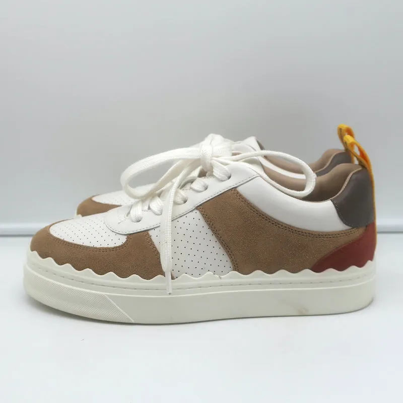 See by Chloe Lauren Low Top Sneakers White Leather & Brown Suede Size 39
