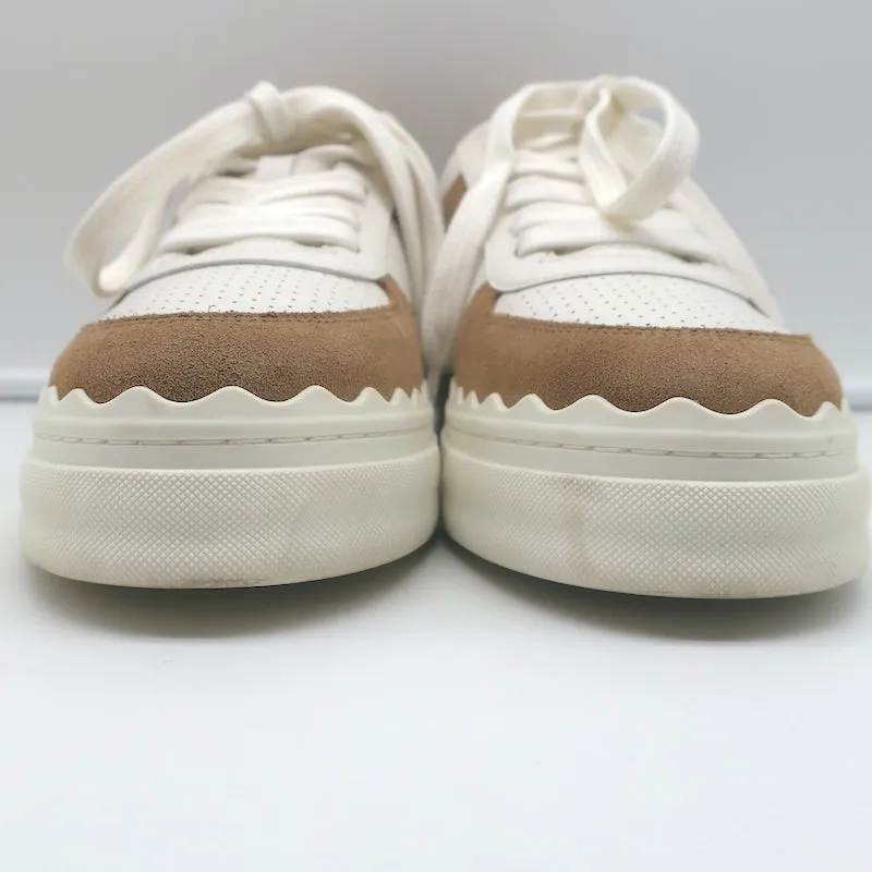 See by Chloe Lauren Low Top Sneakers White Leather & Brown Suede Size 39