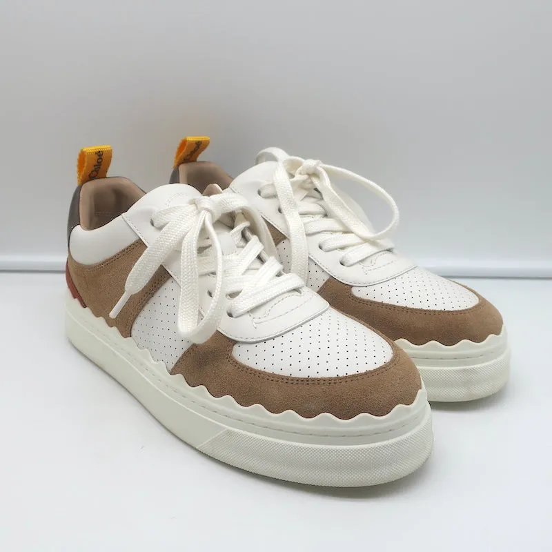 See by Chloe Lauren Low Top Sneakers White Leather & Brown Suede Size 39