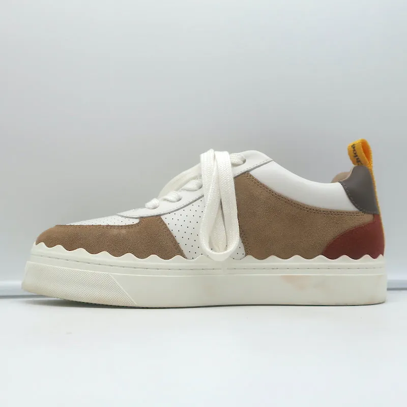 See by Chloe Lauren Low Top Sneakers White Leather & Brown Suede Size 39