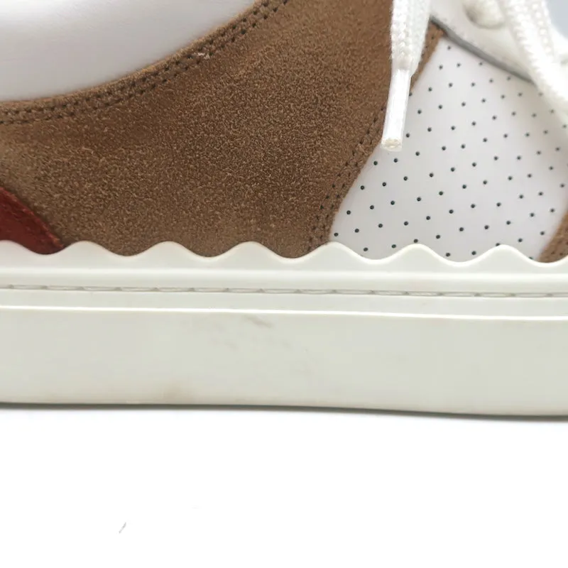 See by Chloe Lauren Low Top Sneakers White Leather & Brown Suede Size 39