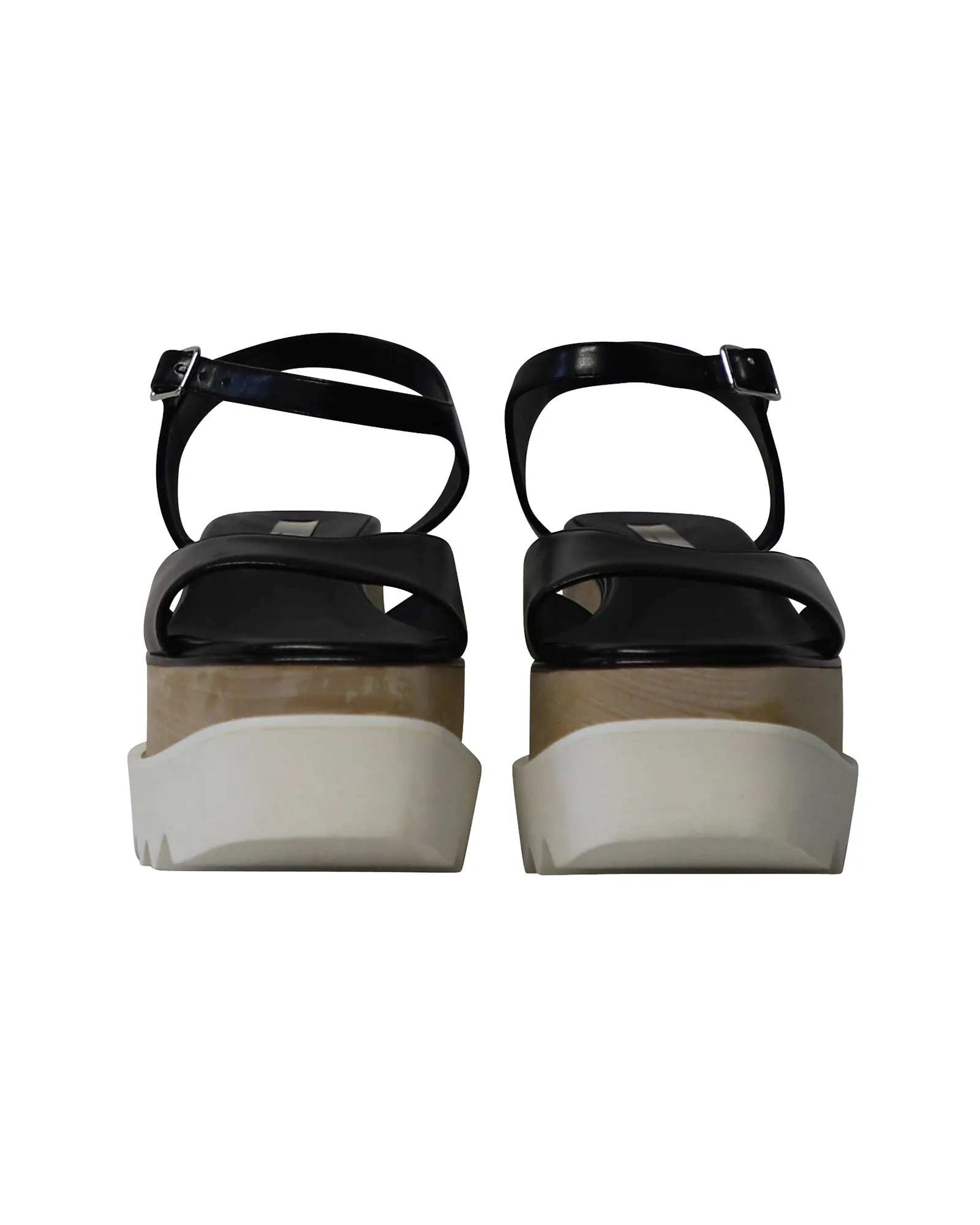 Stella McCartney Elyse Wedge Sandals in Black Faux Leather