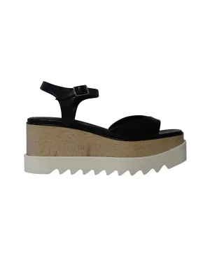 Stella McCartney Elyse Wedge Sandals in Black Faux Leather