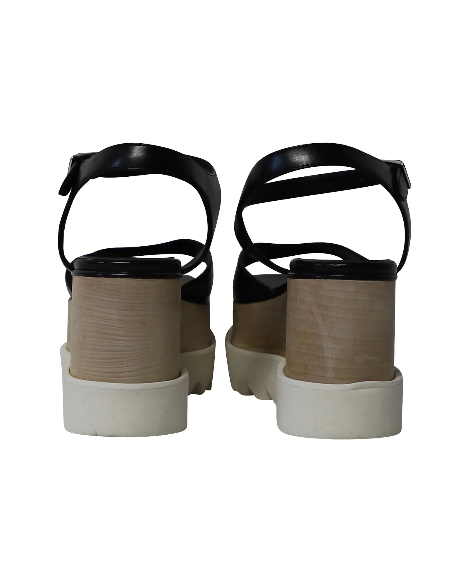 Stella McCartney Elyse Wedge Sandals in Black Faux Leather
