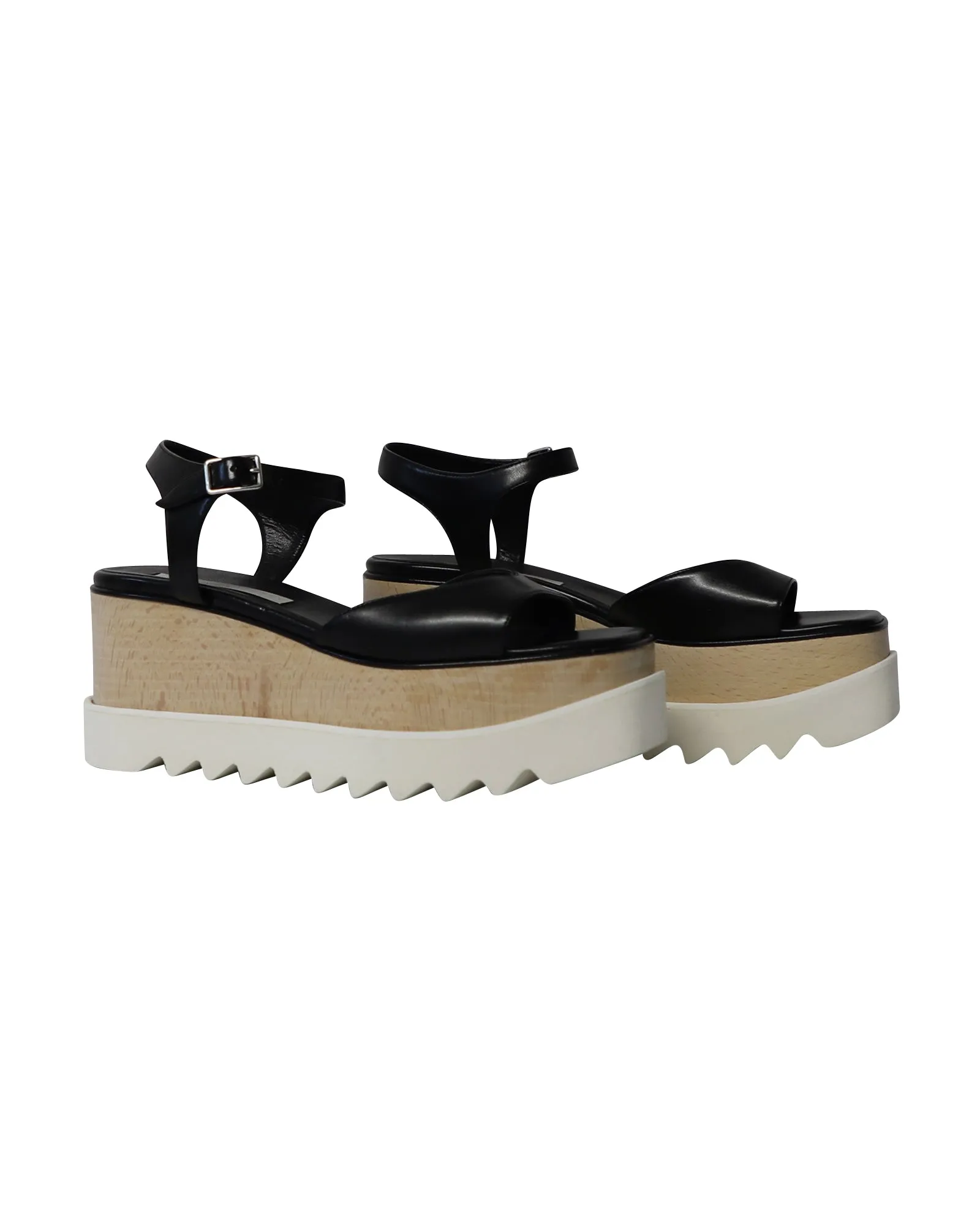 Stella McCartney Elyse Wedge Sandals in Black Faux Leather