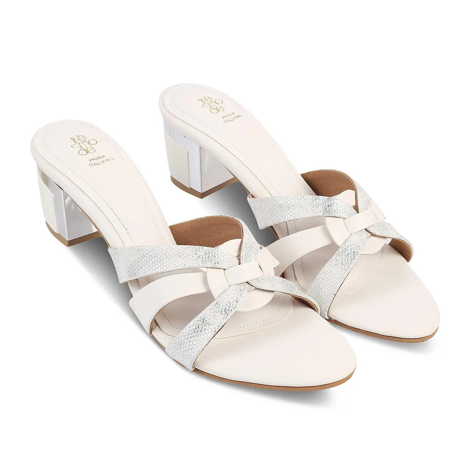 The Elche White Women's Dress Block Heel Sandals Tresmode