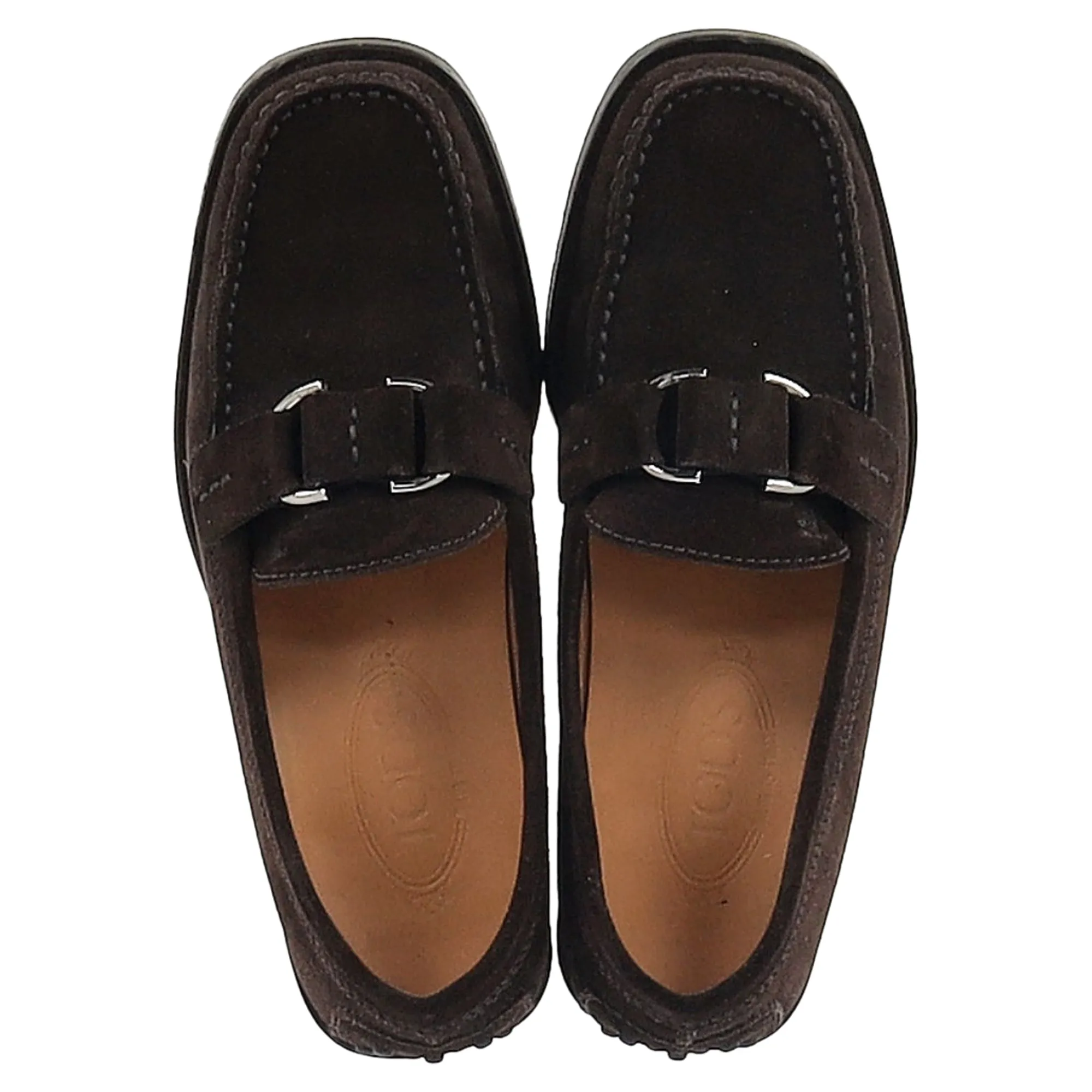 Tod's Buckle Detail Loafers in Brown Suede