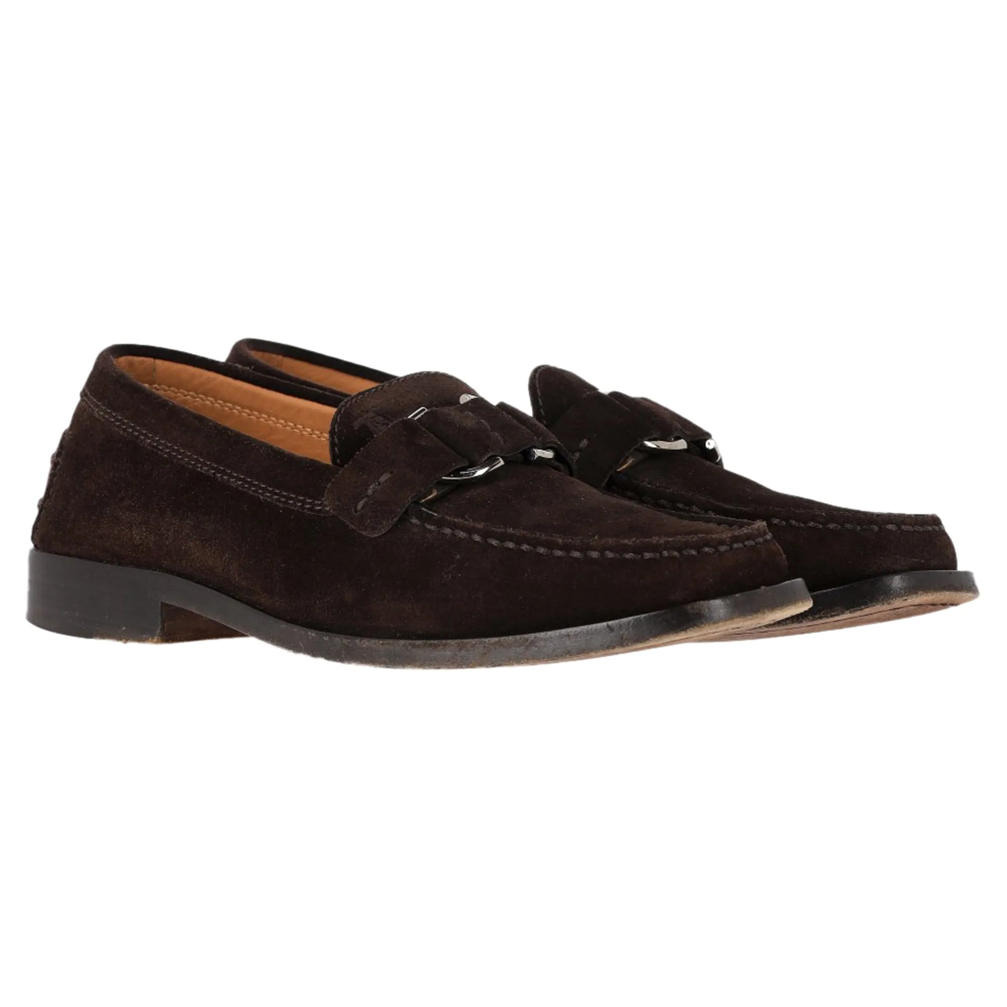 Tod's Buckle Detail Loafers in Brown Suede