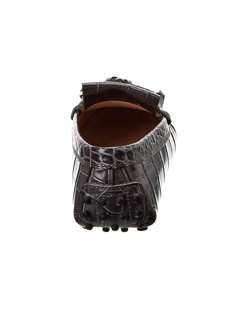 TOD��s Gommini Croc-Embossed Leather Loafer
