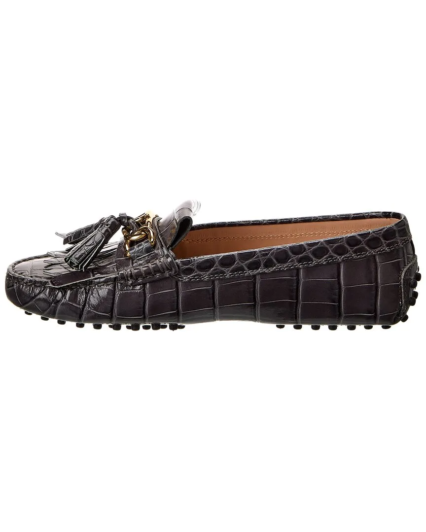 TOD��s Gommini Croc-Embossed Leather Loafer