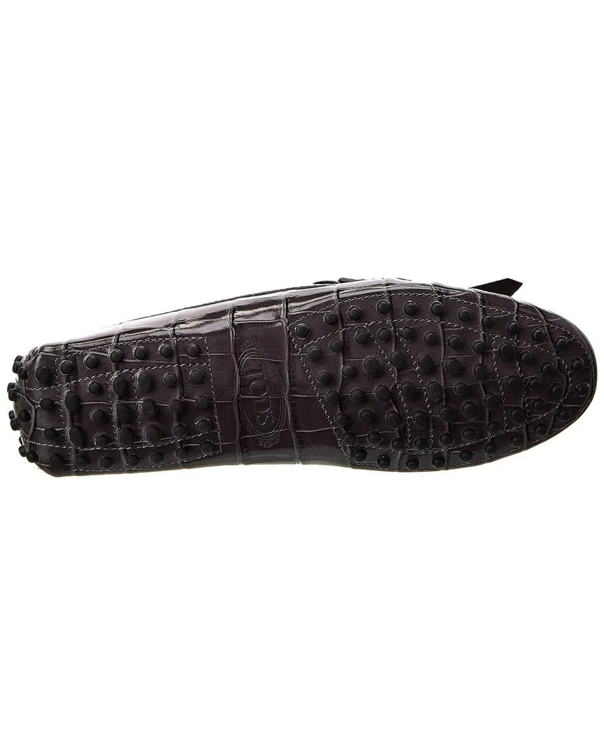TOD��s Gommini Croc-Embossed Leather Loafer