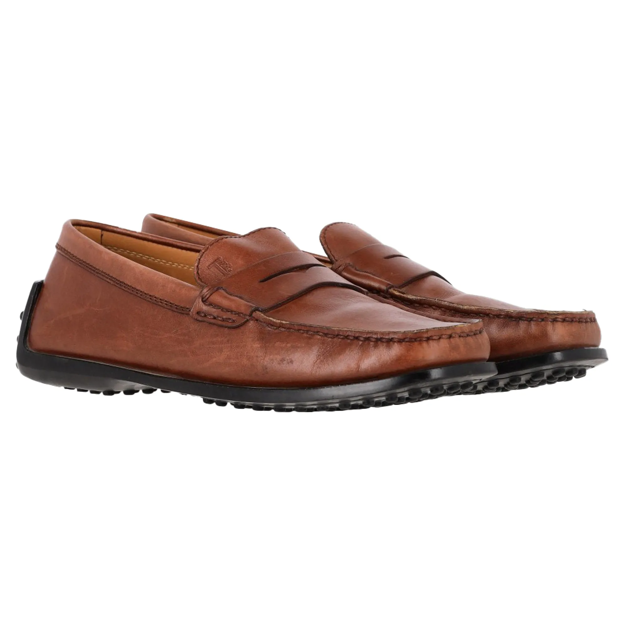 Tod's Square-Toe Penny Loafers in Brown Leather