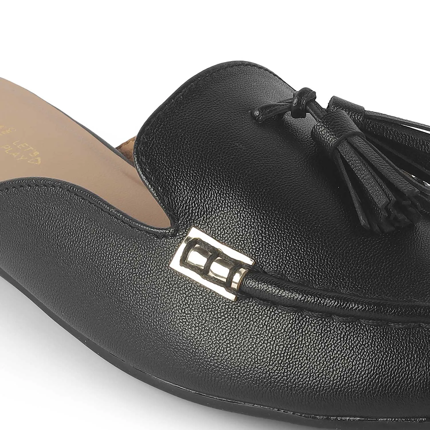 Tresmode Amassle Black Women's Dress Tassel Mules