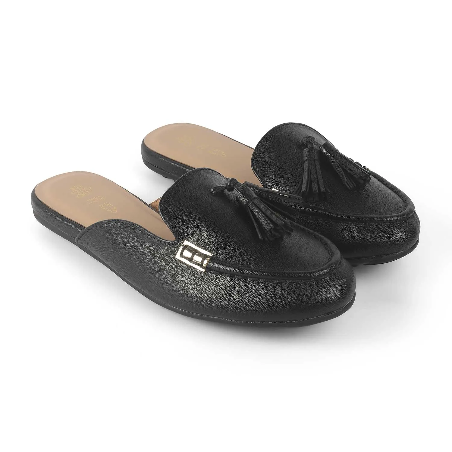 Tresmode Amassle Black Women's Dress Tassel Mules