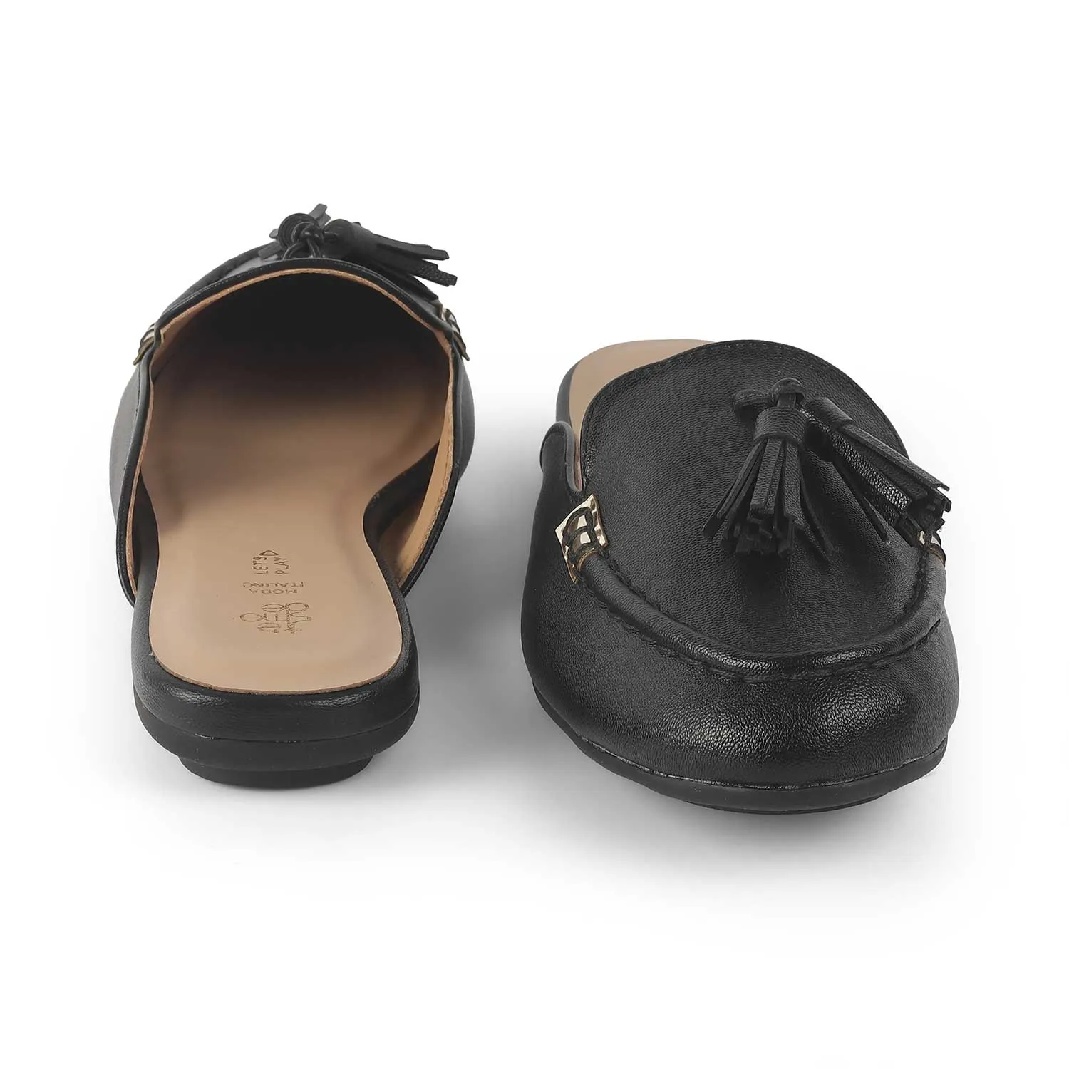 Tresmode Amassle Black Women's Dress Tassel Mules