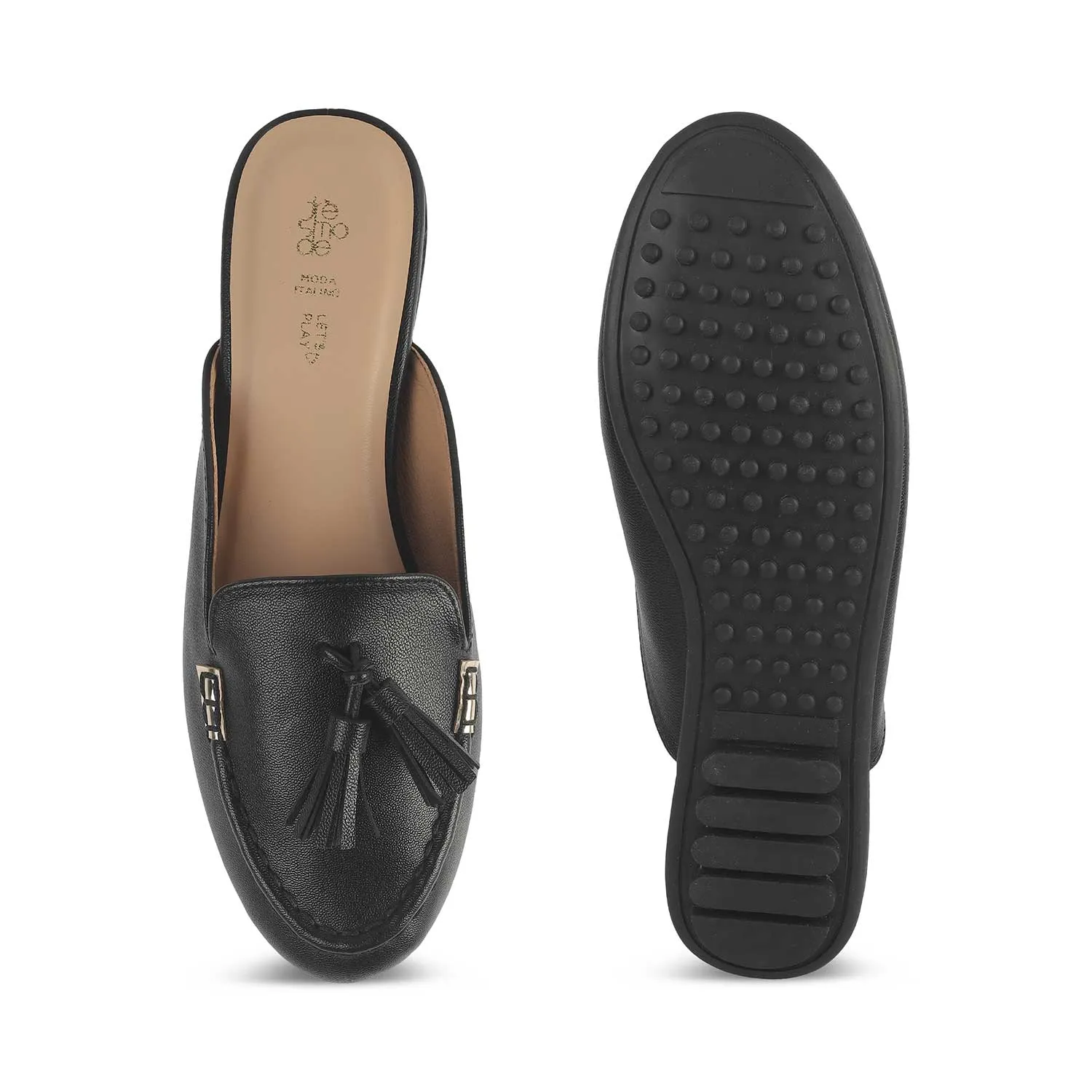 Tresmode Amassle Black Women's Dress Tassel Mules