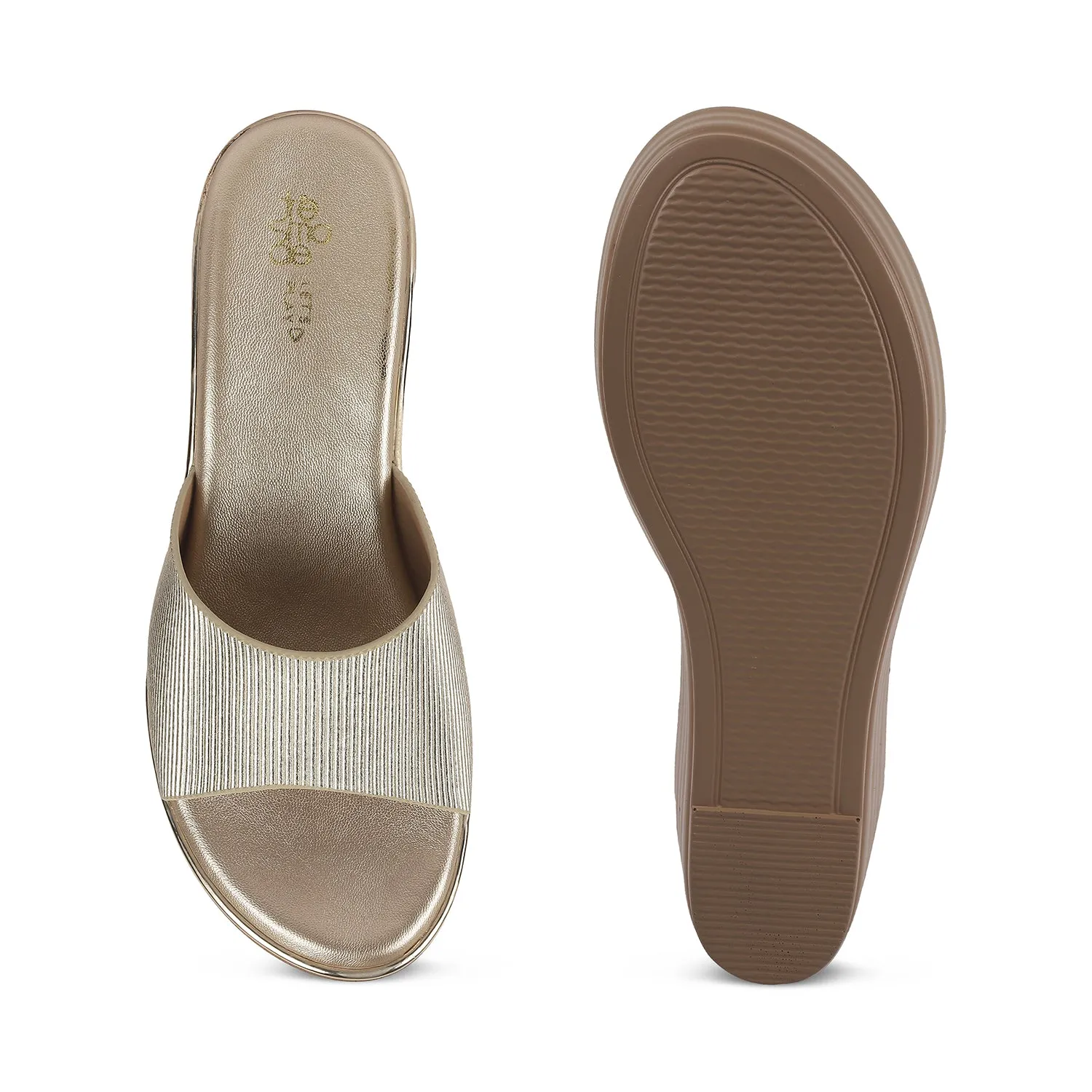 Tresmode Ance Gold Women's Dress Wedge Sandals