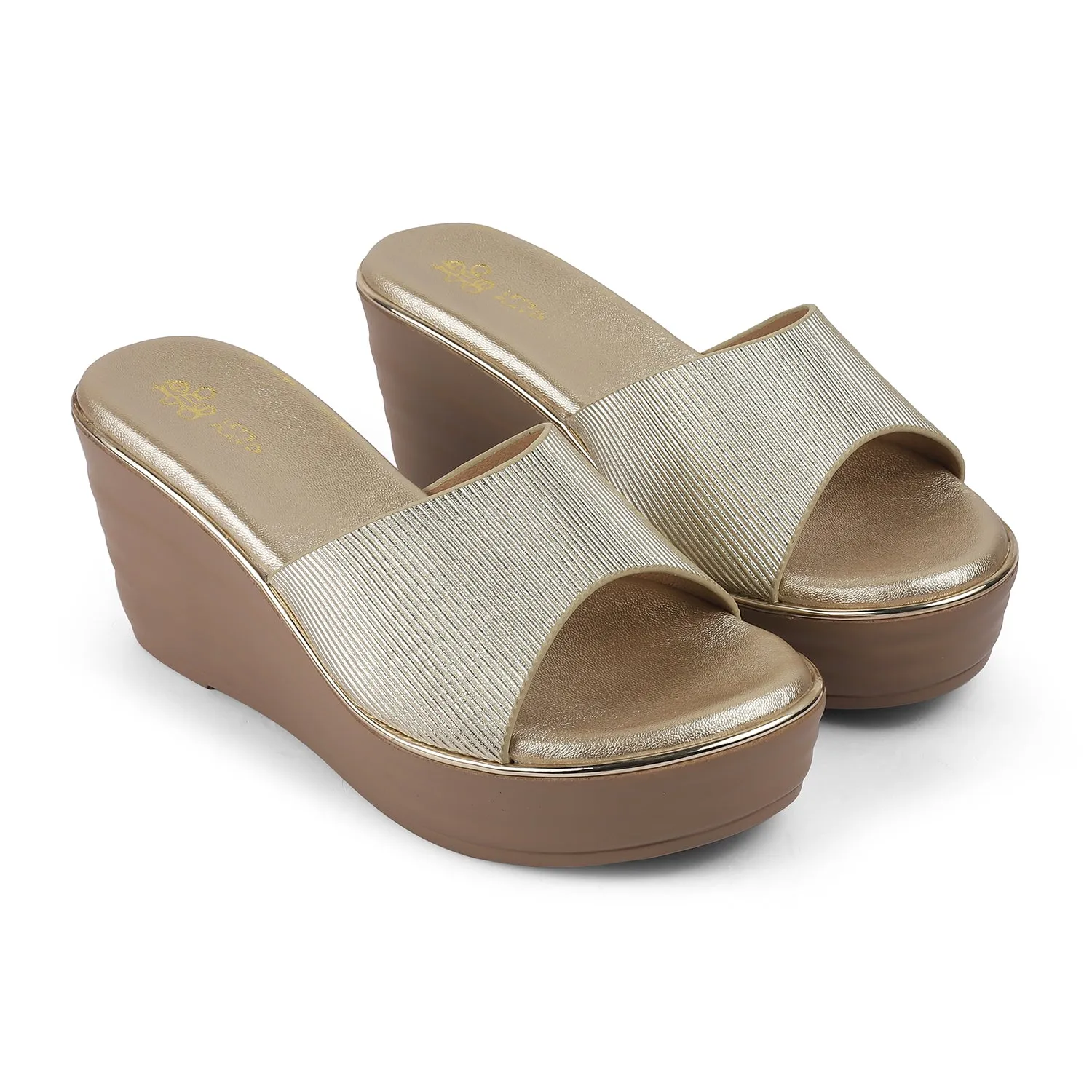 Tresmode Ance Gold Women's Dress Wedge Sandals