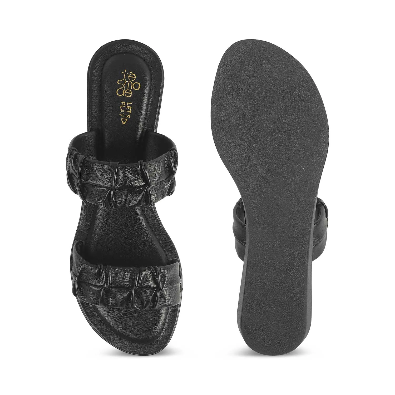 Tresmode Belo Black Women's Casual Small Wedge Sandals
