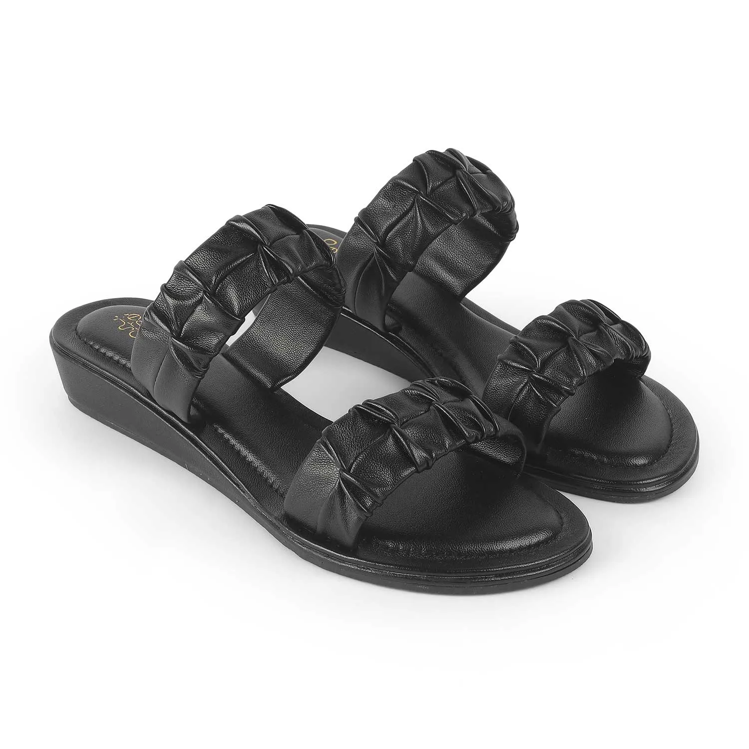 Tresmode Belo Black Women's Casual Small Wedge Sandals