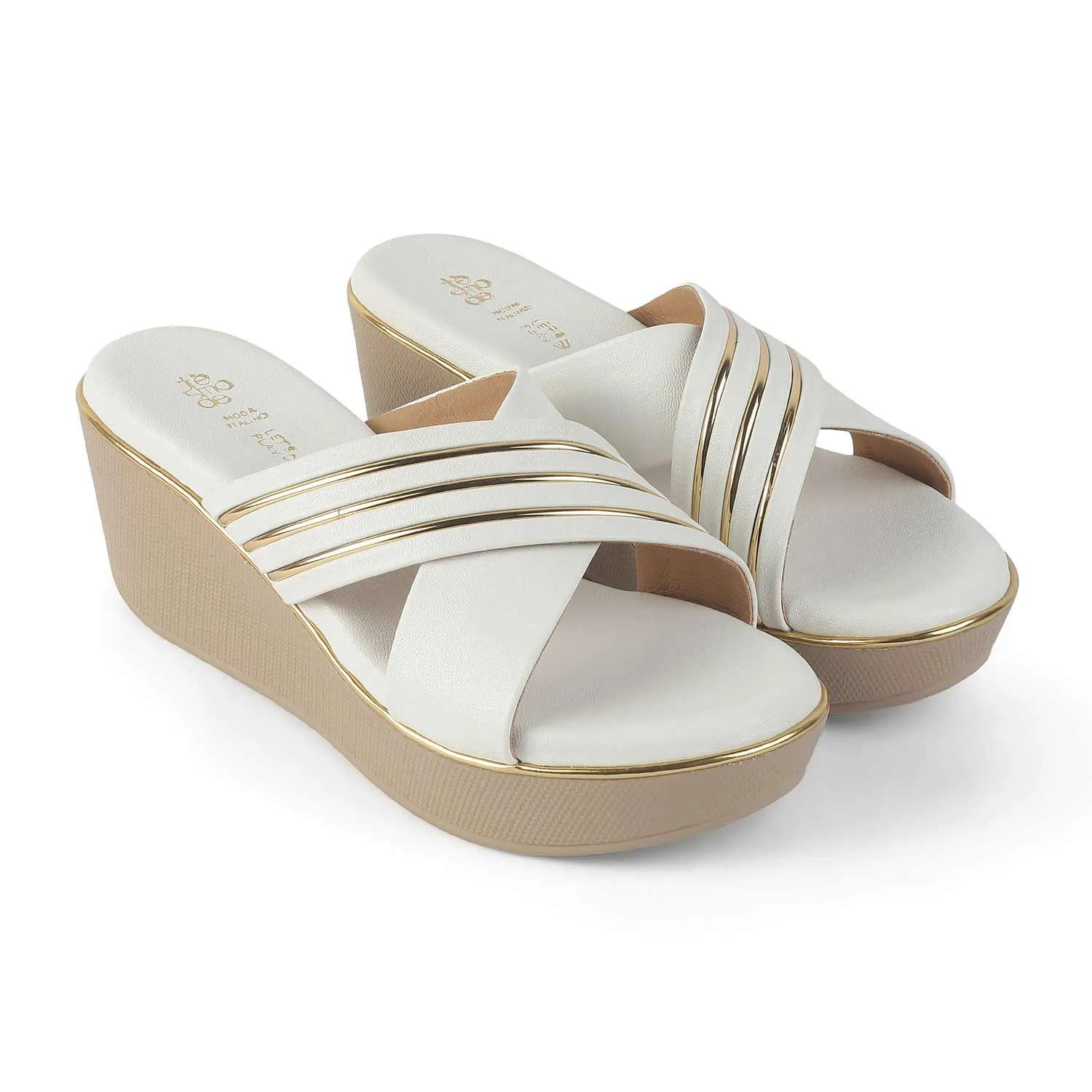 Tresmode Boise White Women's Dress Wedge Sandals