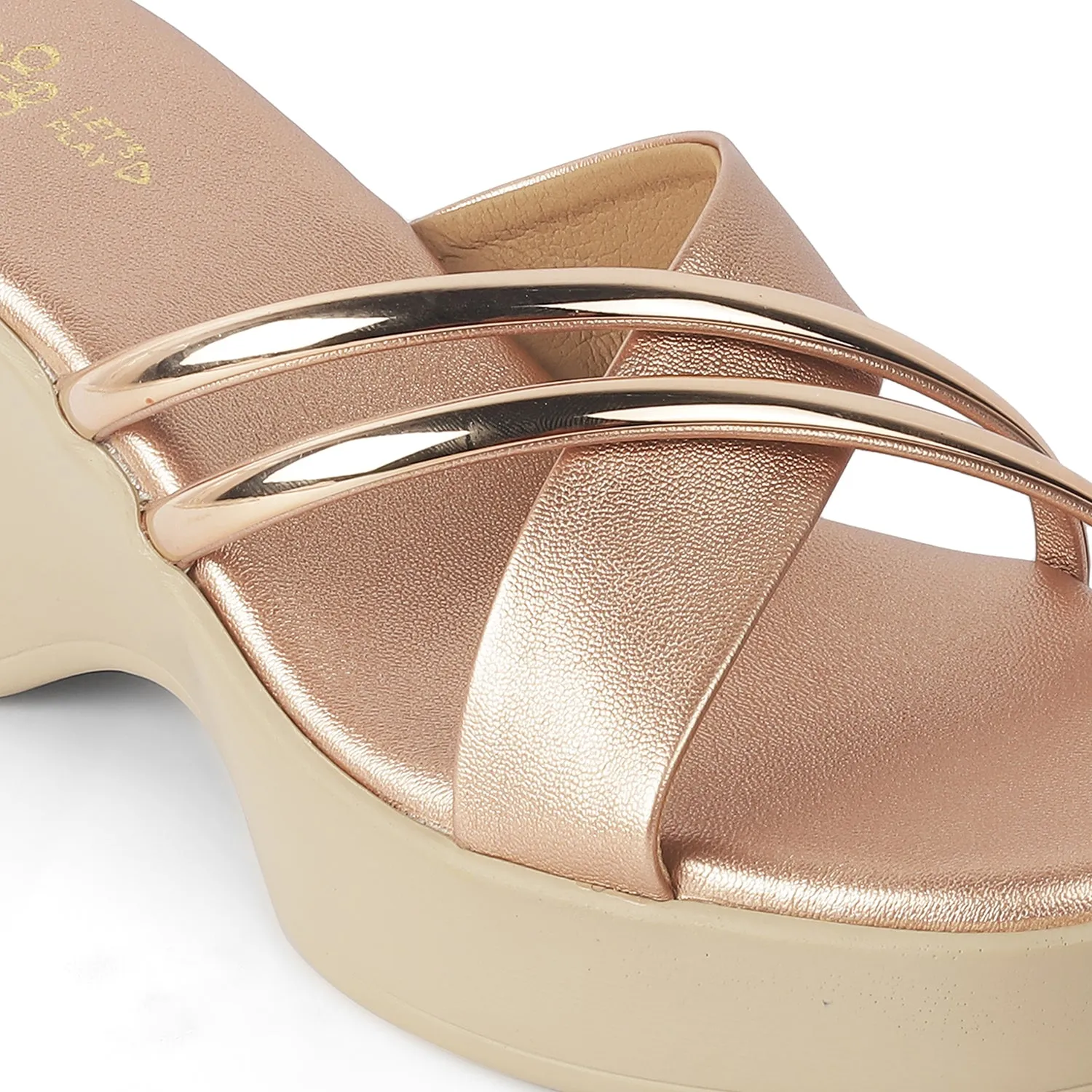 Tresmode Coglam Champagne Women's Dress Wedge Sandals