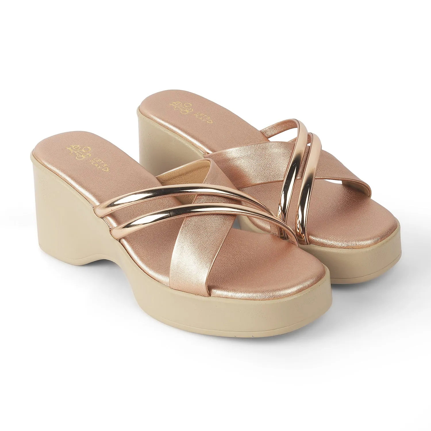Tresmode Coglam Champagne Women's Dress Wedge Sandals