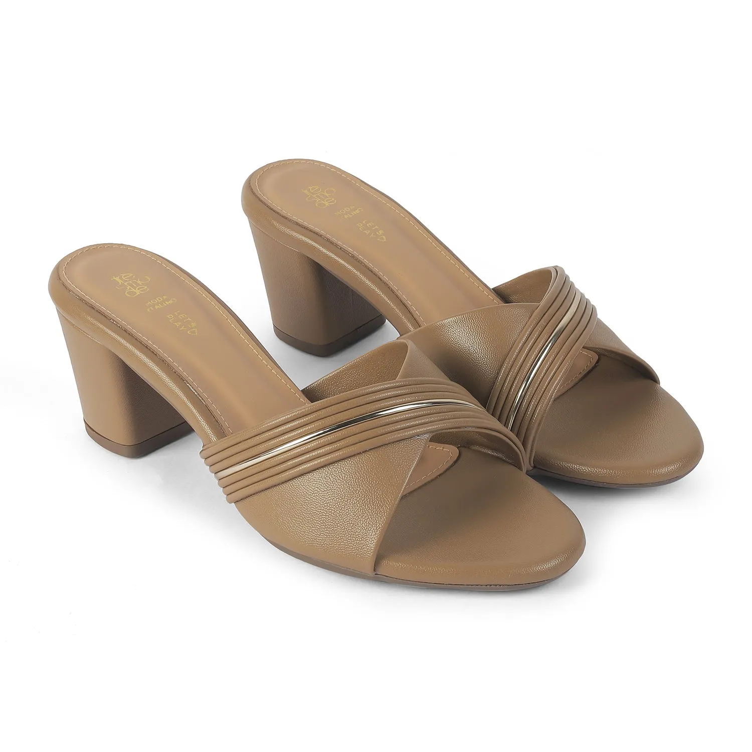 Tresmode Driv Chickoo Women's Dress Block Heel Sandals