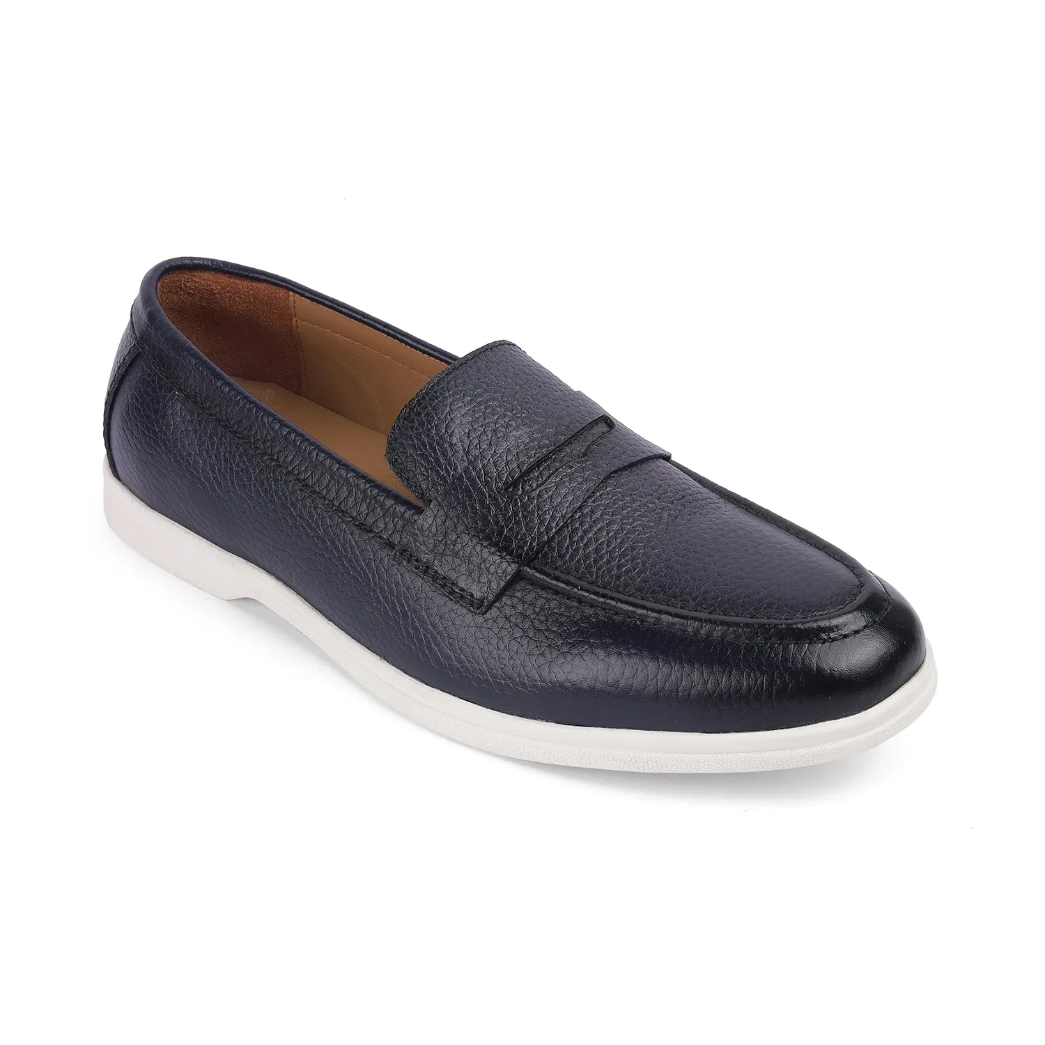 Tresmode Ferra Blue Men's Leather Driving Penny Loafers
